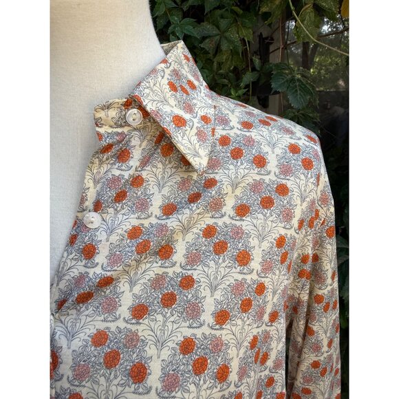 70s Bleyle Ditzy Floral Blouse 100% Cotton Button-Up Shirt Ivory Orange Carnatio - Picture 1 of 12